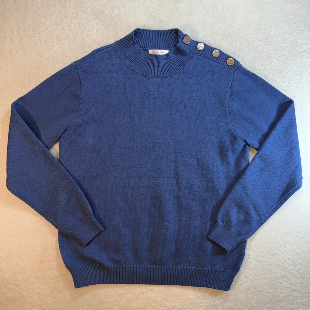 Kirundo Blue Mock Neck Shoulder Button Knit Sweater Large